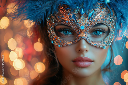 Portrait of a woman wearing a venetian mask