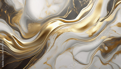 White and Gray Marble Background with Gold Elements, Elegant Texture
