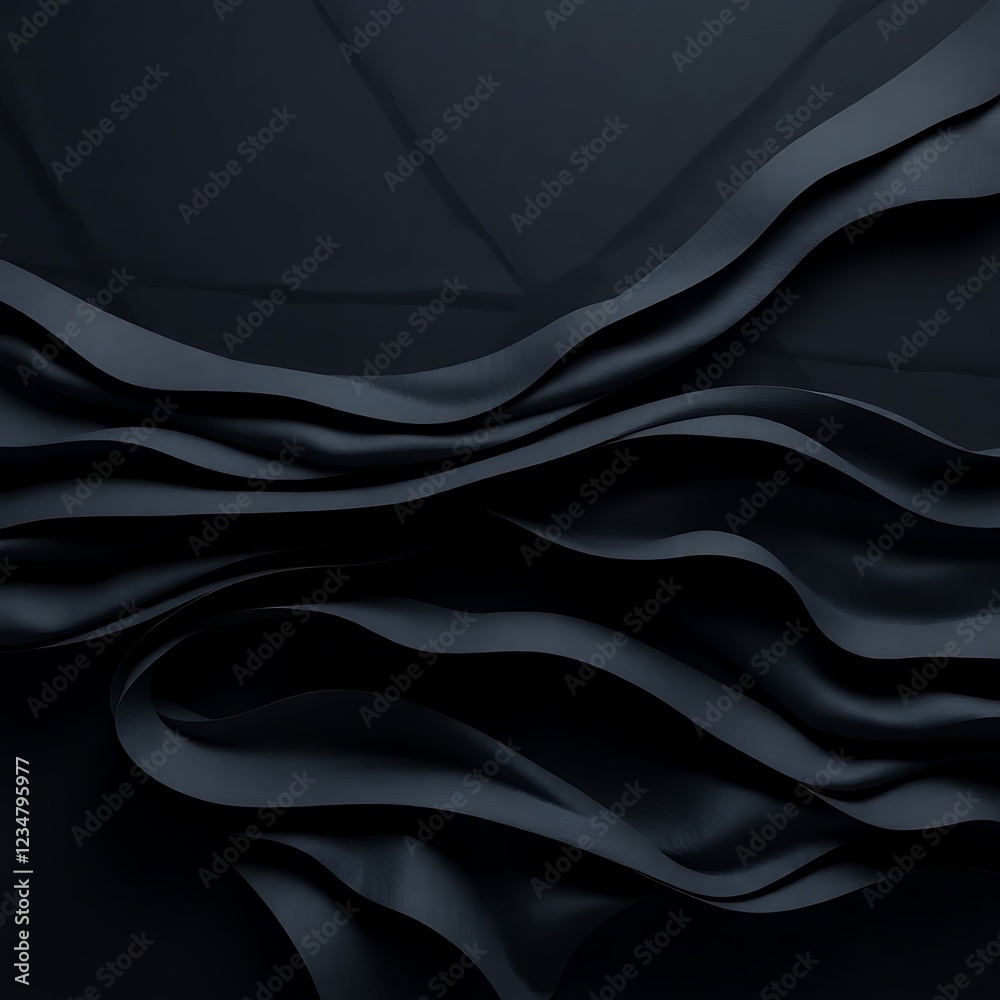 Fototapeta premium Abstract dark elegant background with soft wavy folds and drapery made of layered papier-mâché. Sculpted textured layers with intense dramatic lighting and high contrast create tension