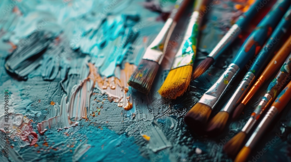 Vibrant Paintbrushes on Textured Canvas with Abstract Colors Vibrant Paintbrushes on Textured Canvas with Abstract Colors