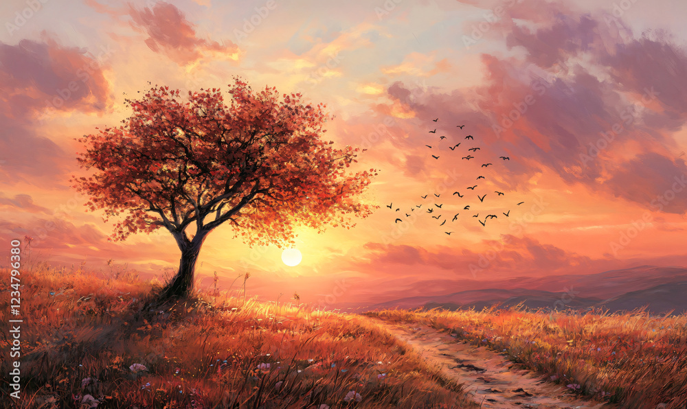 Fototapeta premium stunning sunset views with The sky is colorful with beautiful color gradations from red, orange, yellow, to purple. 