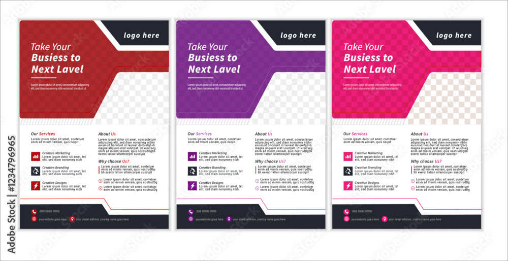 1 template of a4 flyer template,modern corporate business flyer template.in pink, red and fluorescent color.and editble vectore templete 