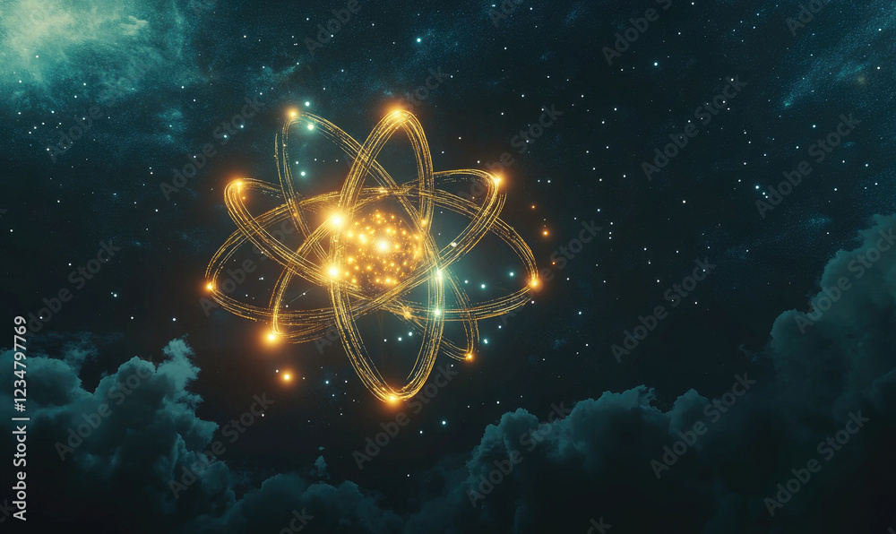 Obraz premium Atomic Structure in Glowing Orange Light - Science Concept