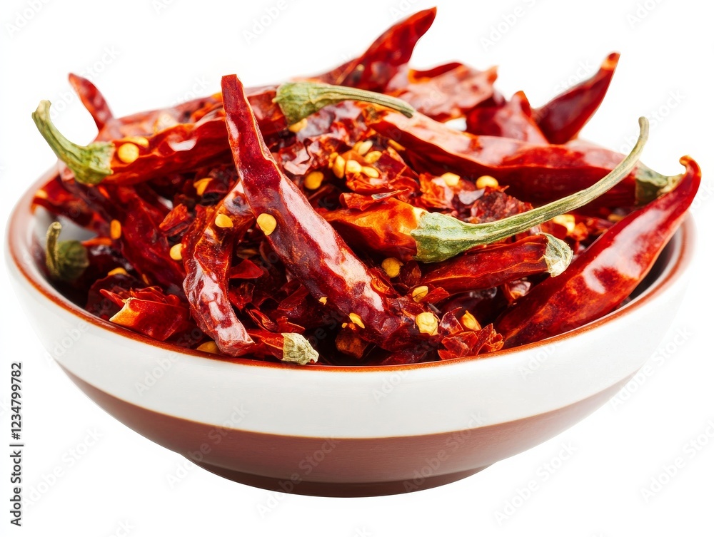Spicy Dried Chili Flakes: A bowl of vibrant red dried chili flakes, their intense color hinting at the fiery heat they promise. Perfect for adding a kick to any dish. Spicy Dried Chili Flakes: A bowl of vibrant red dried chili flakes, their intense color hinting at the fiery heat they promise. Perfect for adding a kick to any dish.