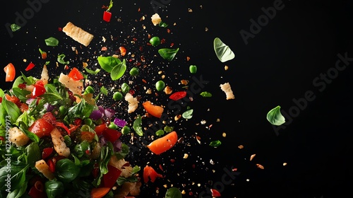 Chopped vegetables falling into a bowl showcasing fresh ingredients for sustainable eating and healthy cooking photo