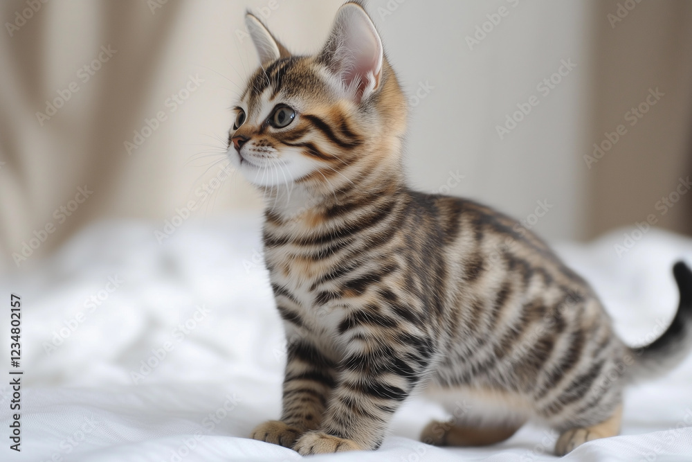 Naklejka premium Classic American shorthair kittens exploring a cozy indoor space during soft afternoon light