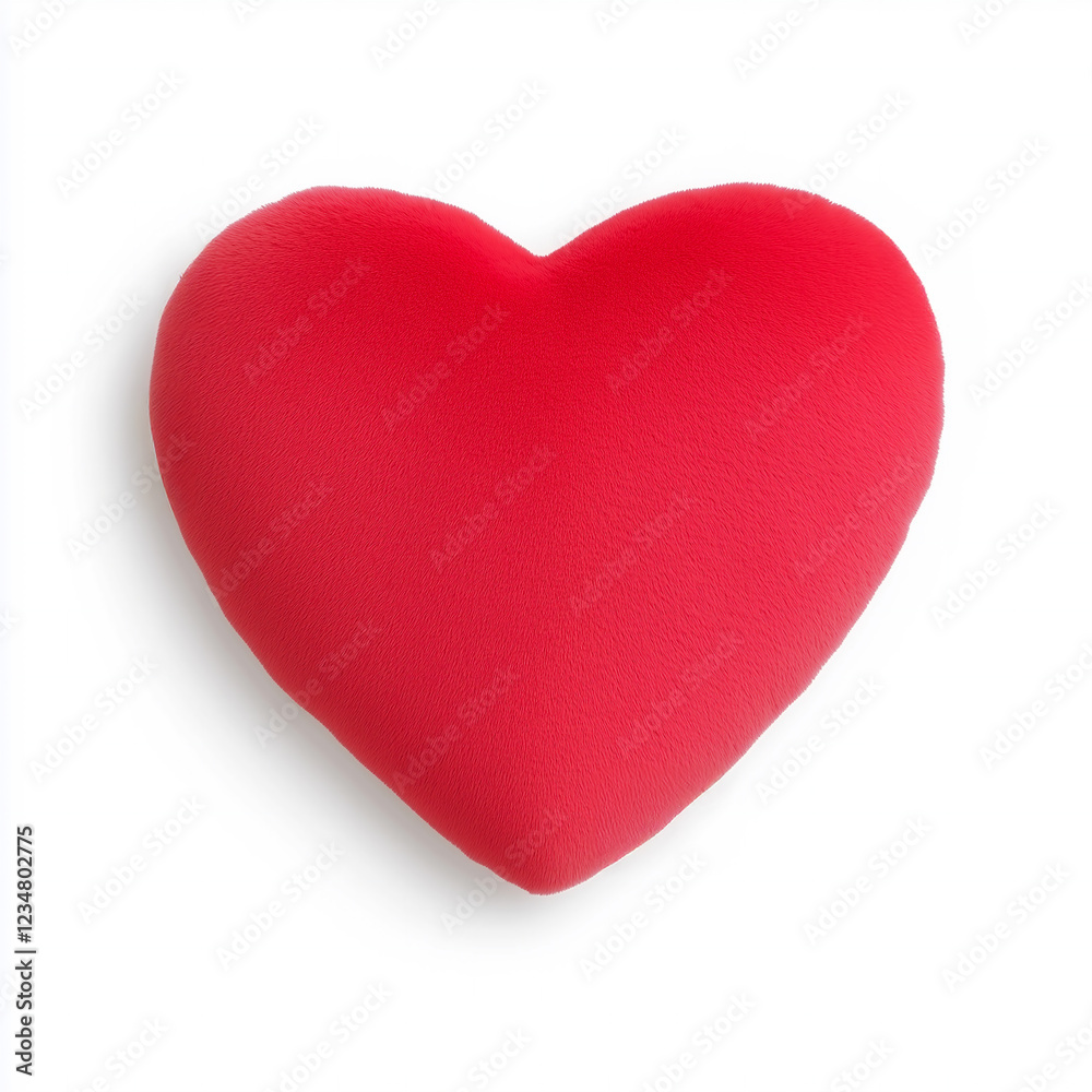 Obraz premium Valentine Red Heart-shaped Fluffy Cushion, isolated on a white background