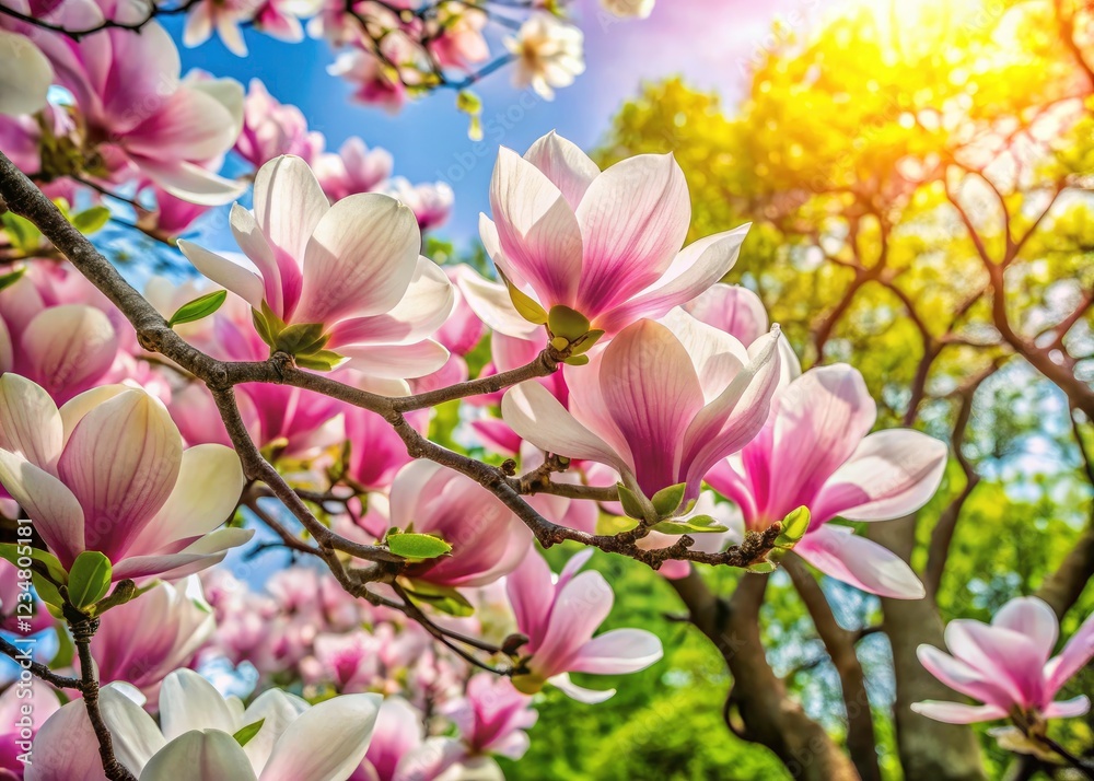 Magnificent pink magnolia flowers in full bloom, a captivating springtime spectacle of nature's artistry. Magnificent pink magnolia flowers in full bloom, a captivating springtime spectacle of nature's artistry.