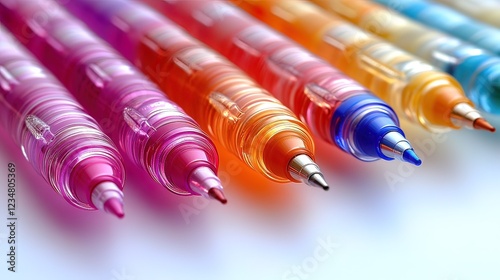 Colorful Pens Arranged in a Row Showing Their Tips photo