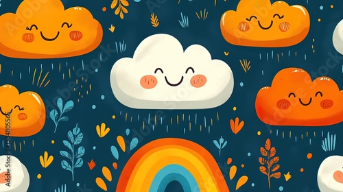 Happy Clouds Rainbow Pattern Cheerful Design photo