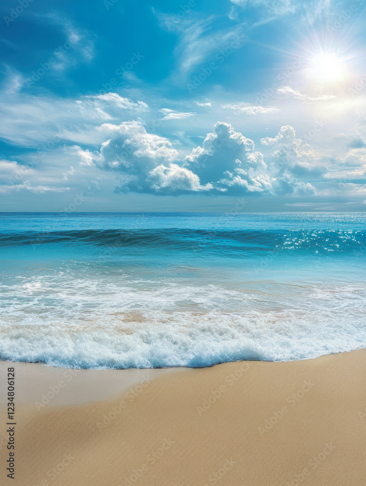 Fototapeta premium Clear turquoise waves gently washing onto sandy beach