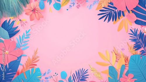 Wallpaper Mural Floral border frame with pastel pink background Torontodigital.ca