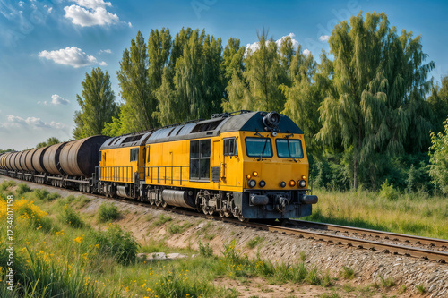 Freight train with black tanks with oil
