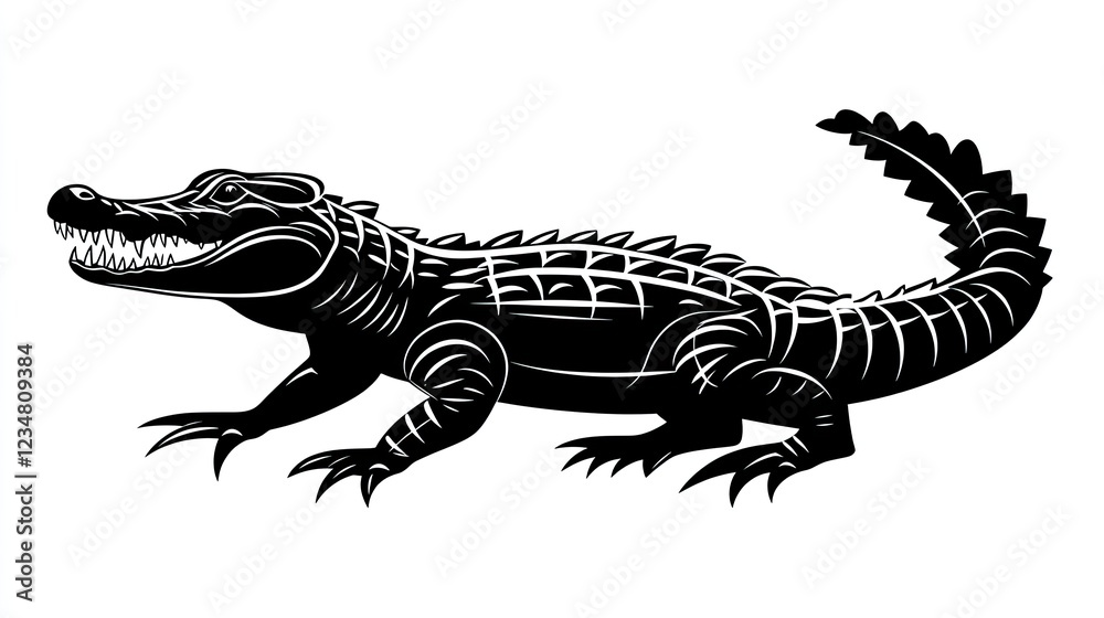 Fototapeta premium Silhouette Alligator illustration, wildlife design, white background, zoology, graphic design