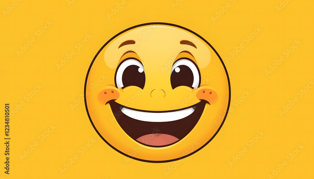 Fototapeta premium A yellow happy emoticon with a smiley face expresses joy