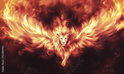 fire lion, AI generated photo