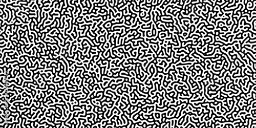 Turing reaction diffusion monochrome seamless pattern with chaotic motion .Linear design with biological shapes. Organic lines in memphis. abstract turing organic wallpaper background .	