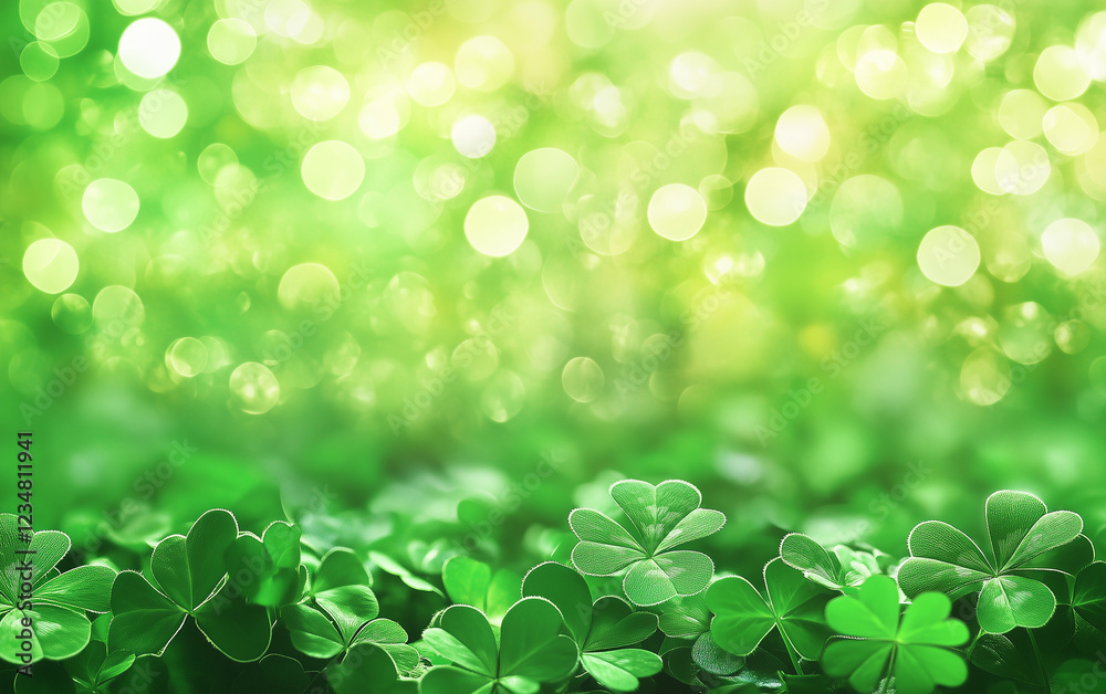 Glowing green shamrocks with soft bokeh background
Glowing green shamrocks with soft bokeh background