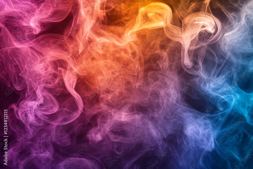 Obraz premium Colorful swirling smoke creates an abstract pattern in vibrant hues of purple, orange, and blue