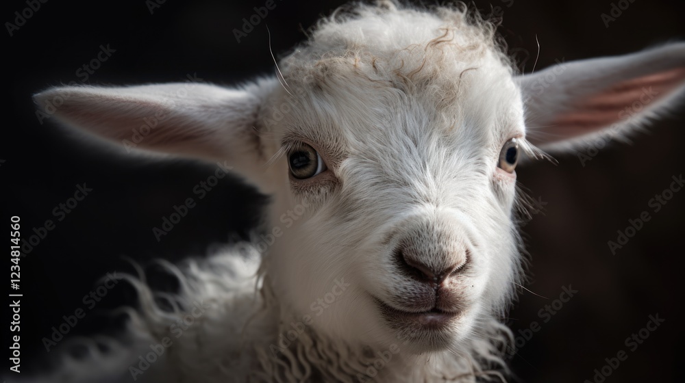 Obraz premium Close-up Portrait of a White Lamb with Curious Expression