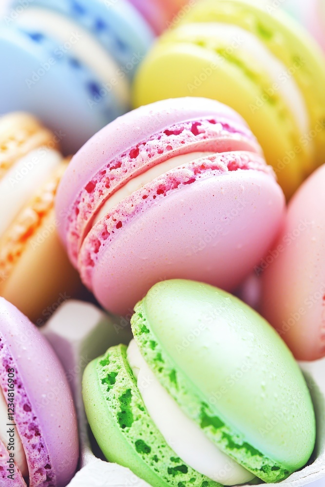 Colorful Macarons in Pastel Shades on a White Background Colorful Macarons in Pastel Shades on a White Background