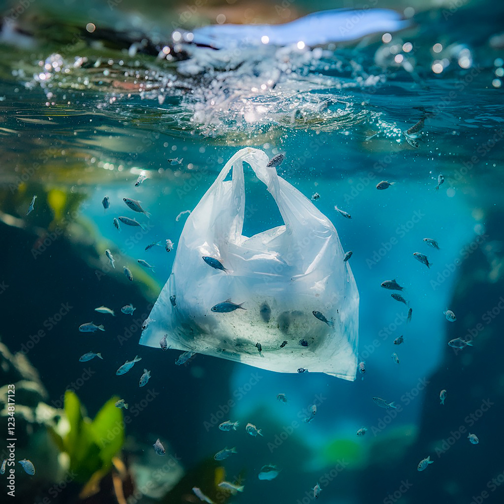 Fototapeta premium Ocean plastic pollution generative ai