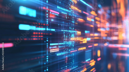 Wallpaper Mural Abstract Digital Data Stream Futuristic Technology Background Neon Orange Blue Lines Art Code Glow   Torontodigital.ca