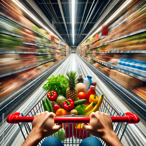 High-Speed Grocery Shopping: A First-Person Rush Through the Aisles