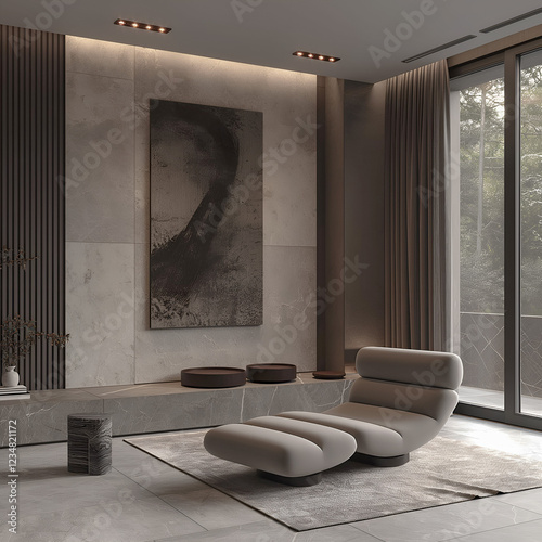 Aesthetic elegant minimalist modern interior design. Clear mock up empty wall for decoration in the apartment. Copy space in the room.