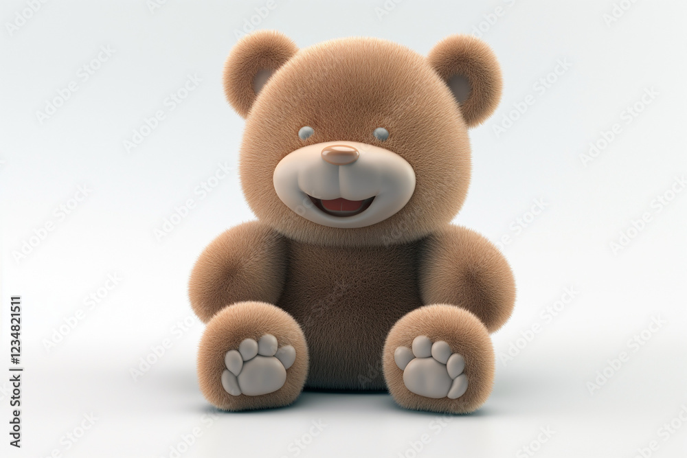 Fototapeta premium A 3D cartoon-style baby brown teddy bear with soft, plush fur