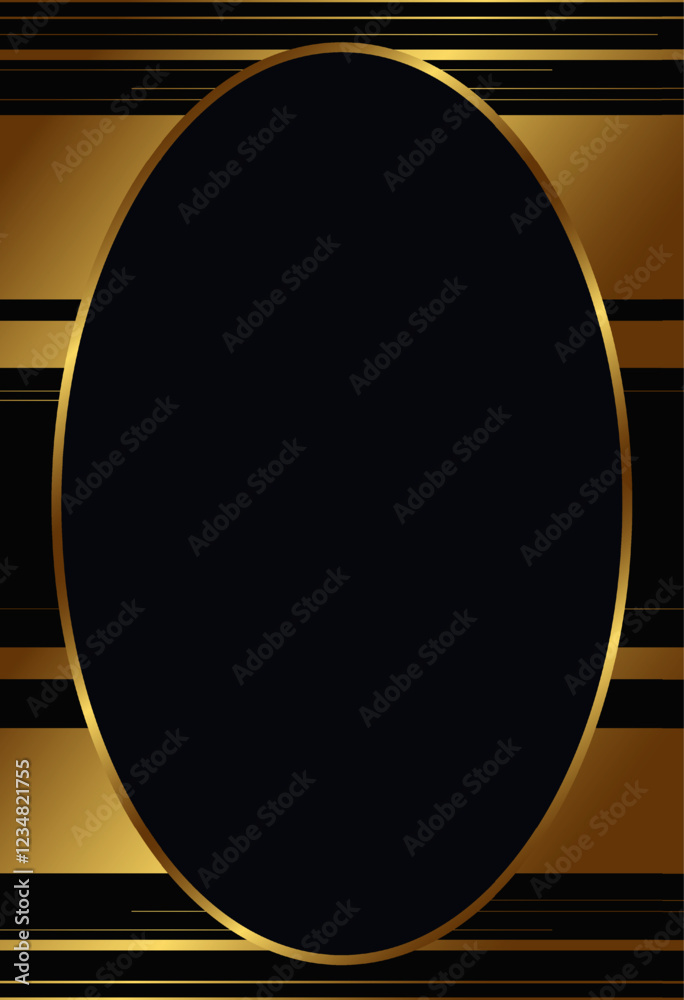 Obraz premium Vector holiday dark background with shining oval frame and golden lines