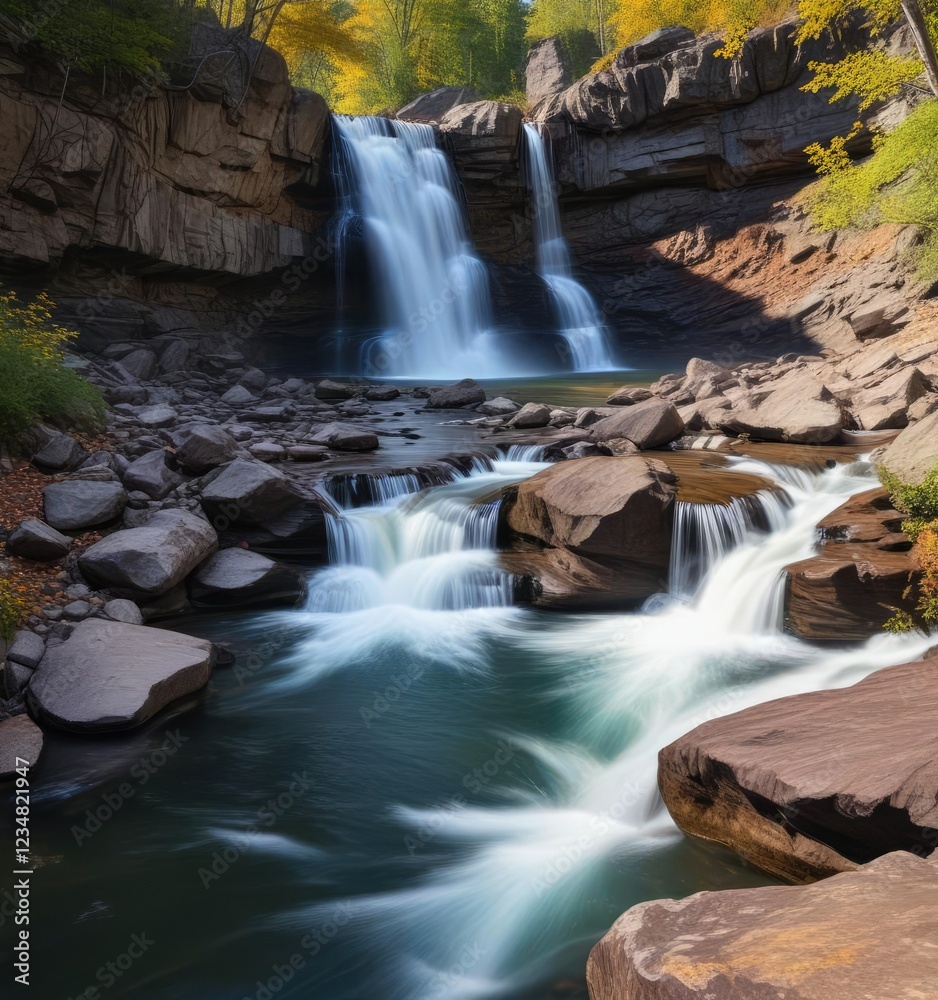 Fototapeta premium Rock and water blend at Albion Falls waterfall, granite, natural wonder