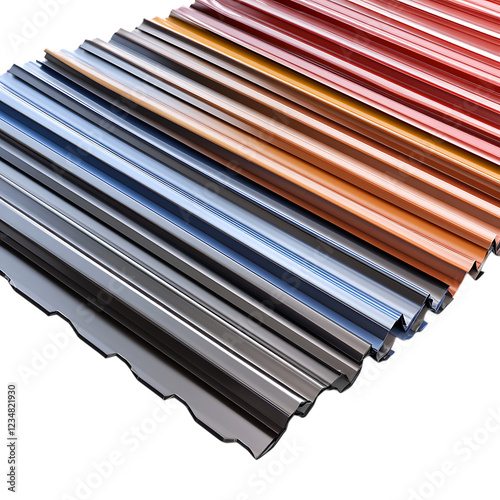 PNG Colorful Corrugated Metal Sheets Against Transparent Background for Industrial, Architectural, or Construction Design Projects photo