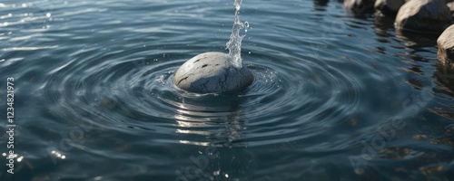 Ripple effect from a stone thrown in the water, splash, fountain