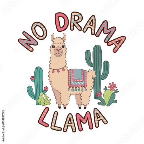 No Drama Llama T Shirt Design Cute Llama in Flower Outfit 