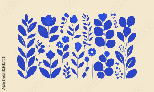 Vector illustration of botanical designs floral and foliage shapes, easily editable.