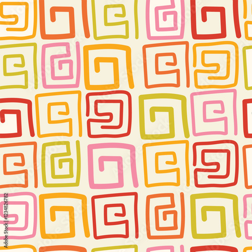 Hand-drawn retro pastel spiral pattern. Abstract geometric seamless background for design..