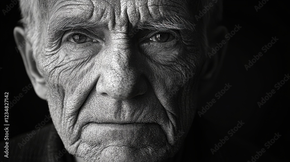 Close up portrait of an elderly man with deep wrinkles and expressive facial features