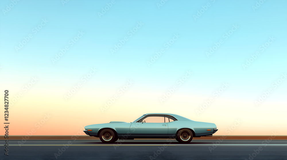 Fototapeta premium Classic car on open road at sunset 