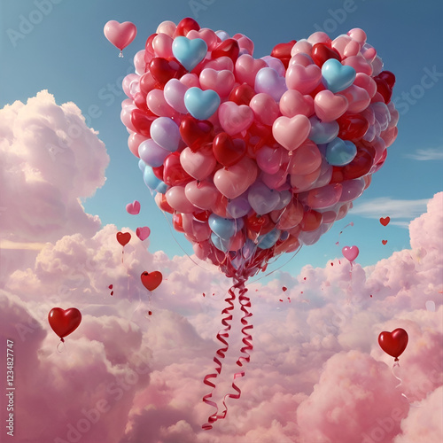 Heart-shaped Balloons in the Sky for Valentine’s Day