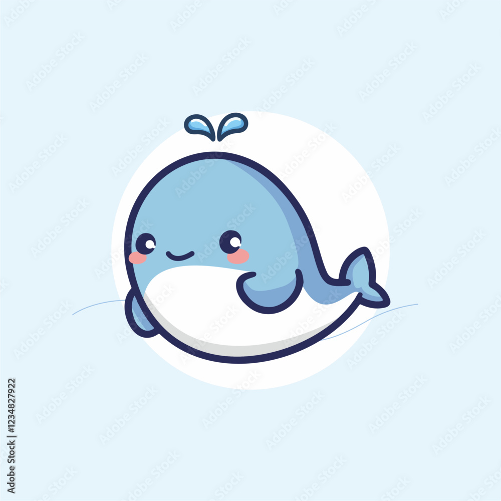 Fototapeta premium Super Cute Chabi Whale Happy expression. kawaii style vector illustration. Kids tee print design. Pet Animal Icon in flat cartoon style