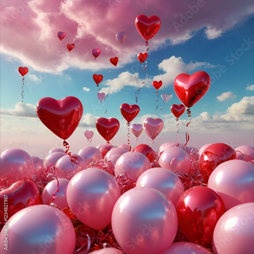 Heart-shaped Balloons in the Sky for Valentine’s Day