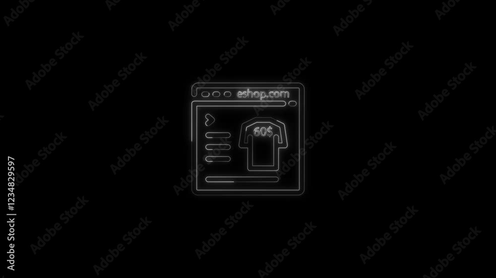 Glowing neon line web page of grocery store animation white color, online shopping, eCommerce product purchase animation concept Glowing neon line web page of grocery store animation white color, online shopping, eCommerce product purchase animation concept