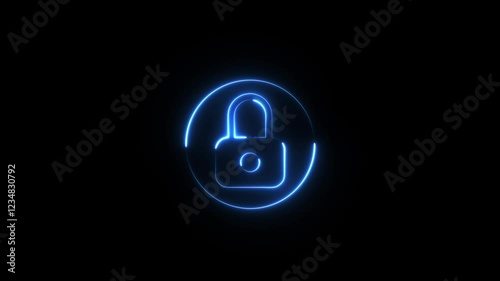 Wallpaper Mural blue color lock animation icon neon glowing privacy security password encryption circle animated on black background Torontodigital.ca