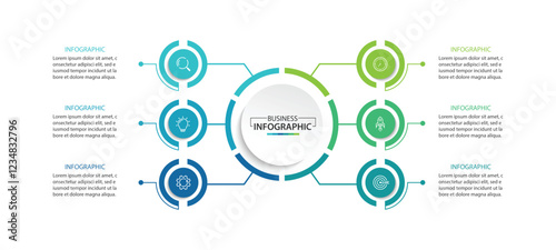 Vector infographic label design with circle infographic template design and 6 options or steps.