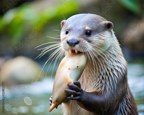 Otter animal  in the water. photo