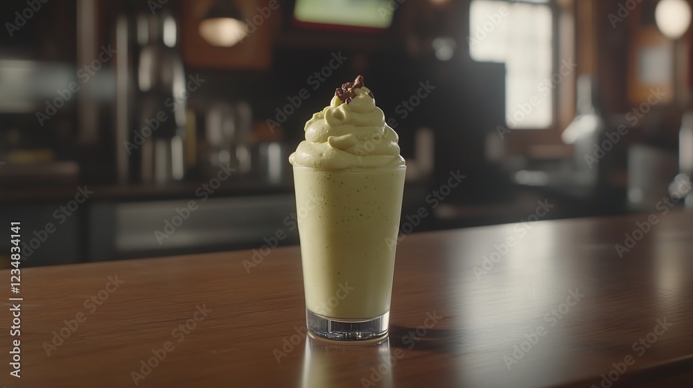 Creamy Matcha Smoothie Bar Counter Background Creamy Matcha Smoothie Bar Counter Background