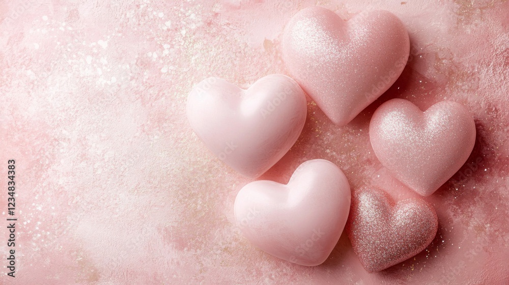 Obraz premium Pink Glitter Hearts on a Rose Gold Background