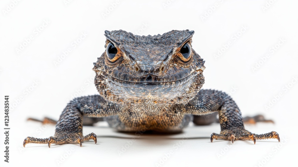 Obraz premium Close-up View of a Bearded Dragon on a Neutral Background