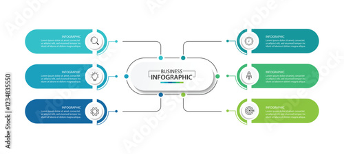 Vector infographic label design with circle infographic template design and 6 options or steps.